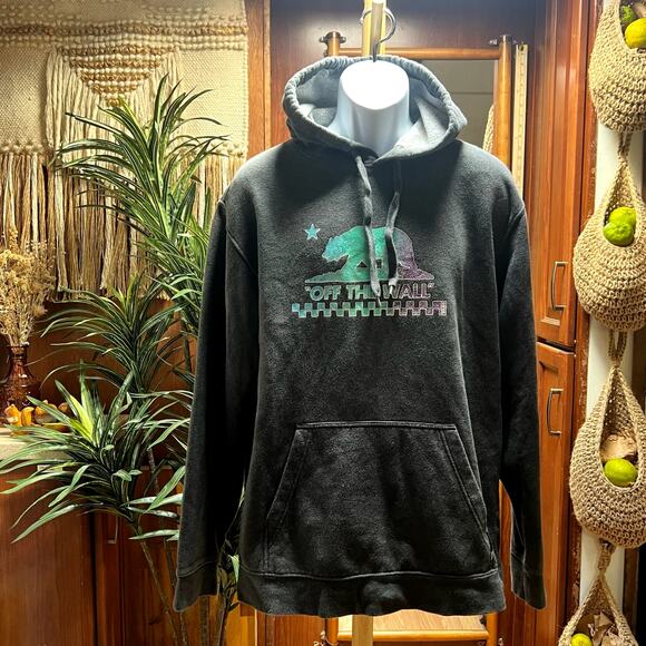 VANS Hoodie L Gray California Bear Teal Purple Off The Wall Skater Pullover - Picture 1 of 10